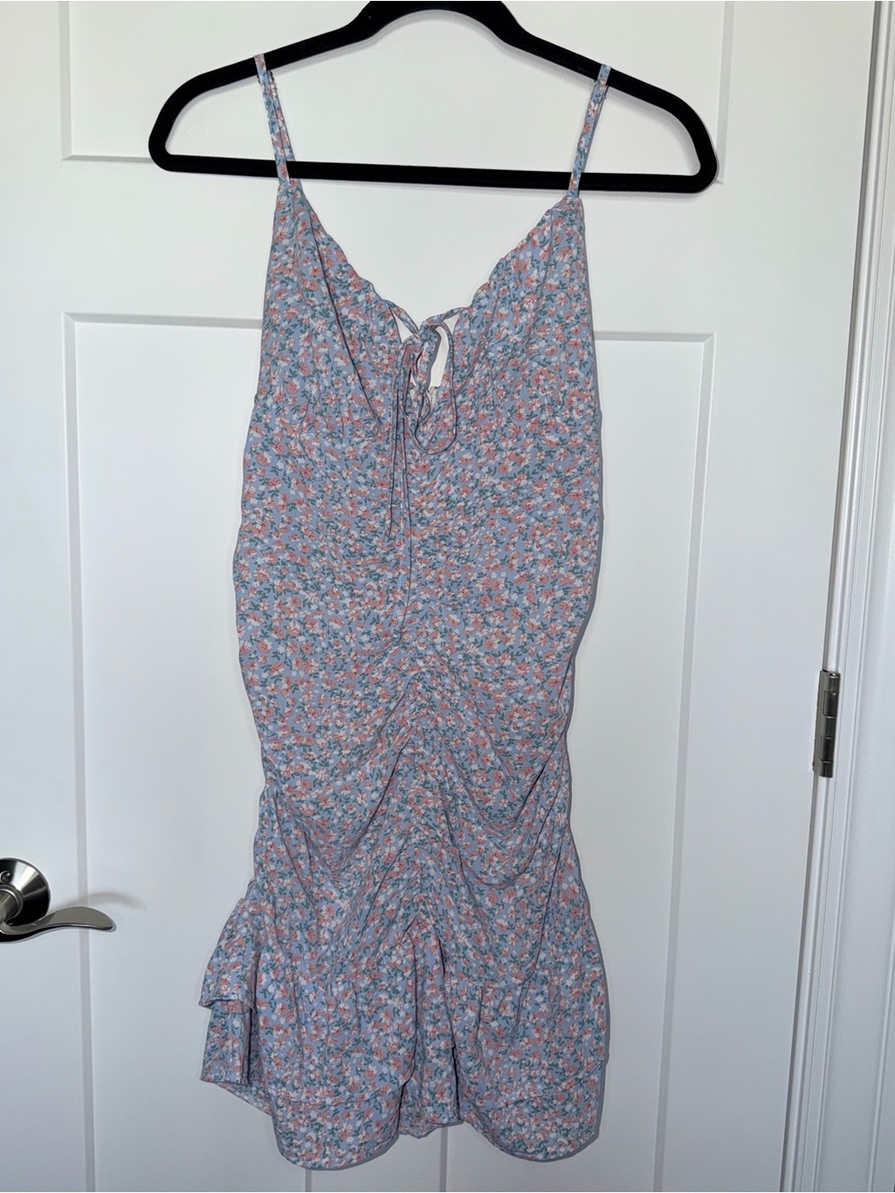 Light Blue Floral Spaghetti Strap Dress